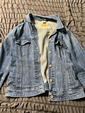 Levi's Blue Denim Jacket with Tan Leather Patch